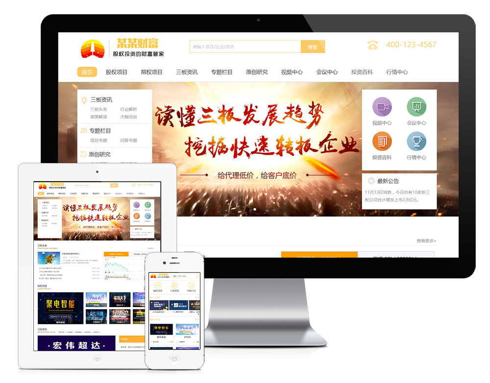 股权投资财富管理网站模板17576